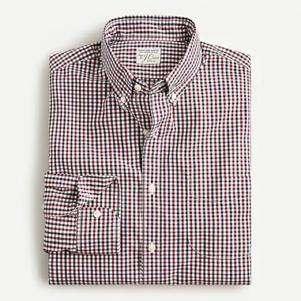 Stretch Secret Wash cotton poplin shirt in gingham